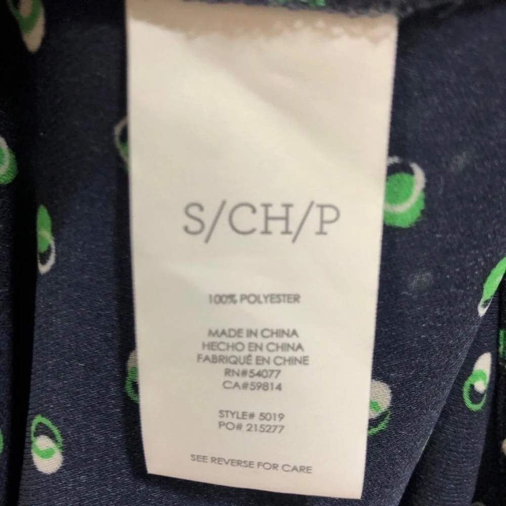 CAbi Martini Top Blouse Style #5019 Size Small Blue Green Button Front Polka Dot